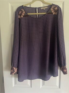 LOFT Plus Purple and Pink Geometric Blouse